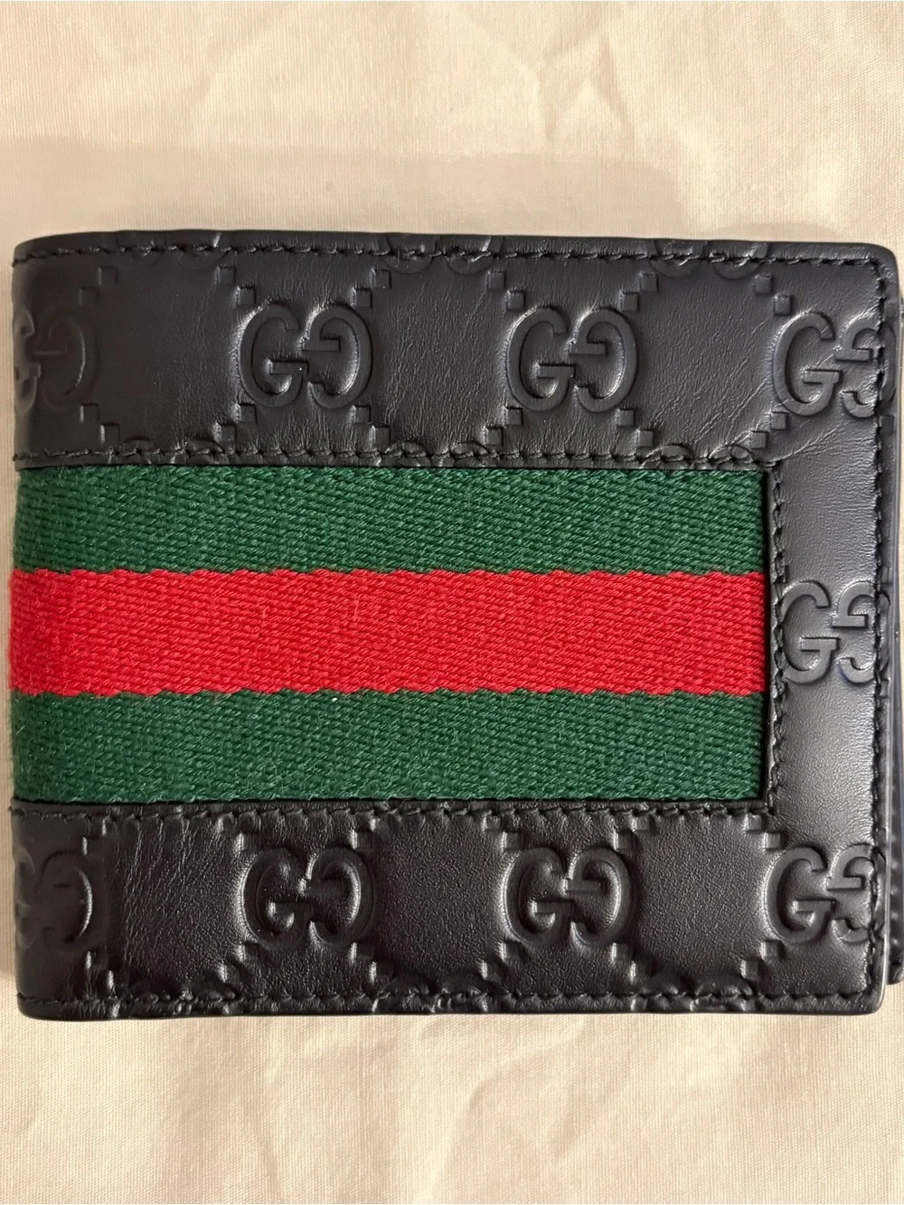 Gucci Black Signature Leather web bifold wallet (authentic-style 408826-534563)